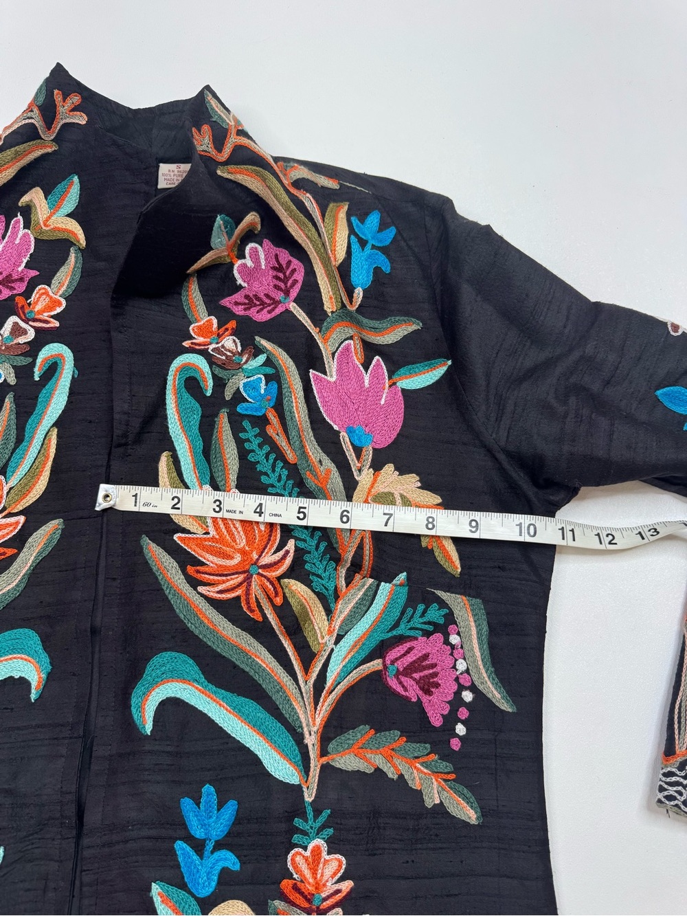 ANU 100% Silk Embroidered Open-Front Floral Jacket Womens Small - Picture 7 of 12